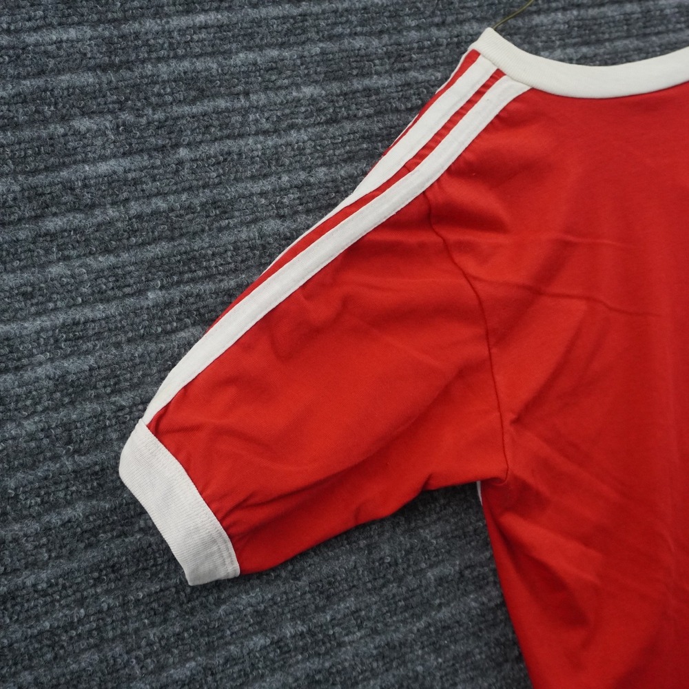 Adidas V-Neck T-Shirt Mens Medium Red White 80s Vintage USA Trefoil Ringer Tee - Picture 10 of 10
